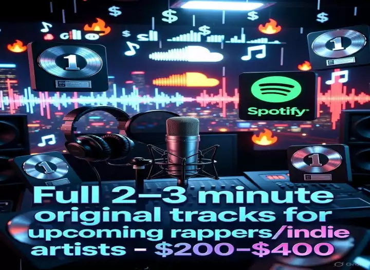 Full 2–3 minute original tracks for upcoming rappers and pop indie artists – $200–$400