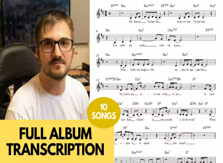 I will transcribe 10 songs into professional lead sheets and album sheet music