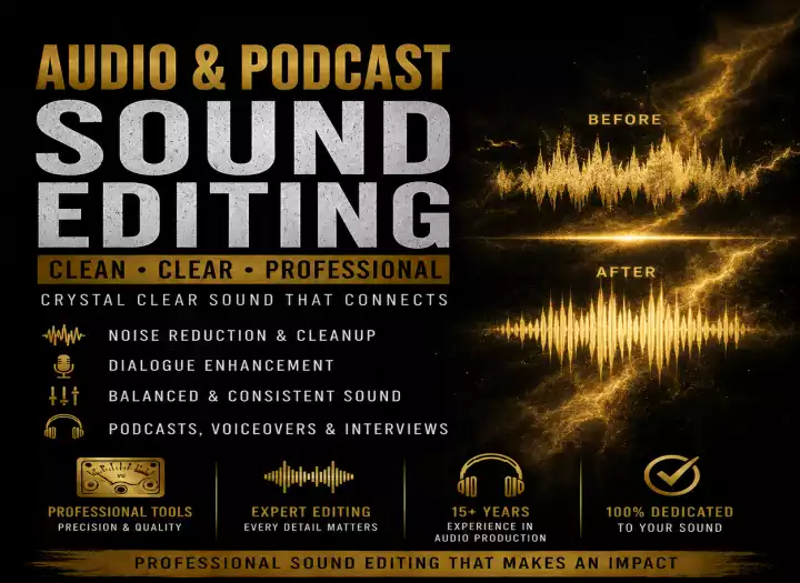 Professional podcast or voice audio cleaning, editing and enhancing