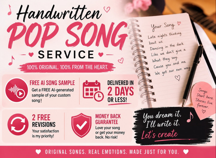 I WILL HAND WRITE CUSTOM POP SONG LYRICS PLUS INCLUDE FREE DEMO SONG
