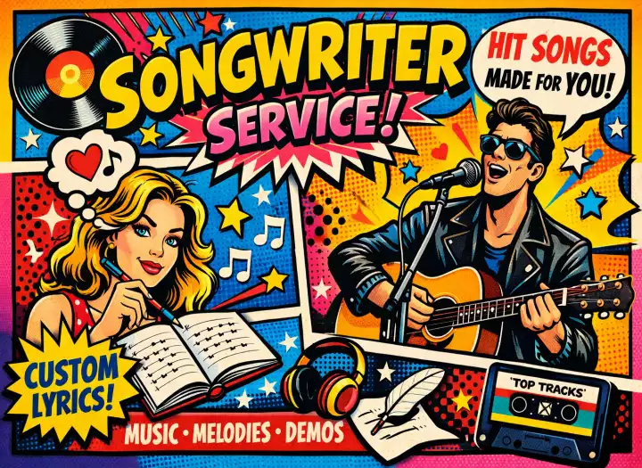 I write custom song lyrics in Country, Pop, Rock, and Jazz