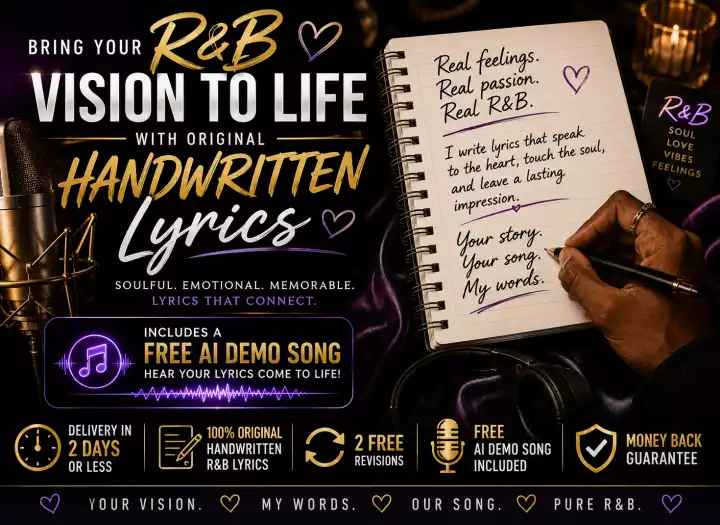 I WILL HAND WRITE CUSTOM R&B SONG LYRICS PLUS INCLUDE FREE DEMO SONG