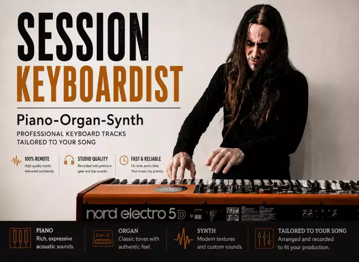 Professional piano, synths, organ for your pop, rock, metal song
