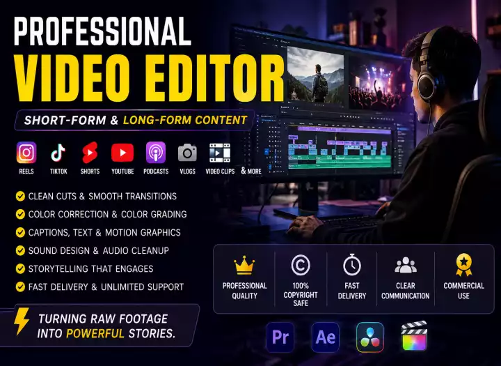 Professional Video Editor | Reels, Podcasts, Vlogs & Music Videos