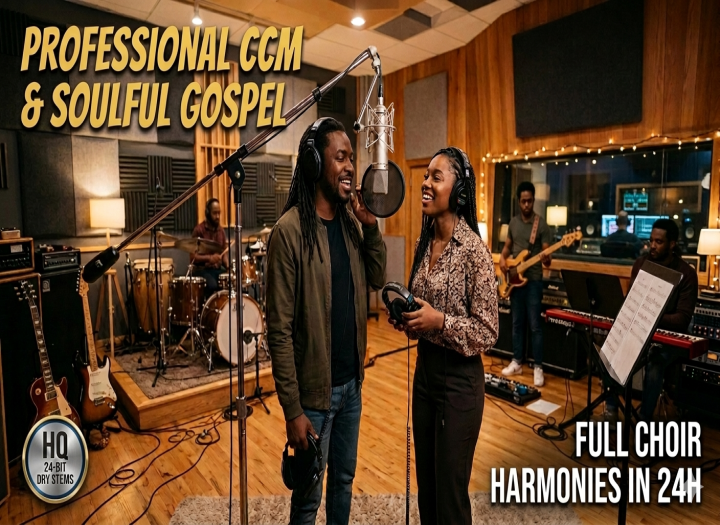 I will record soulful male and female gospel choir background vocals, harmonies, layers for your song in 24 hours