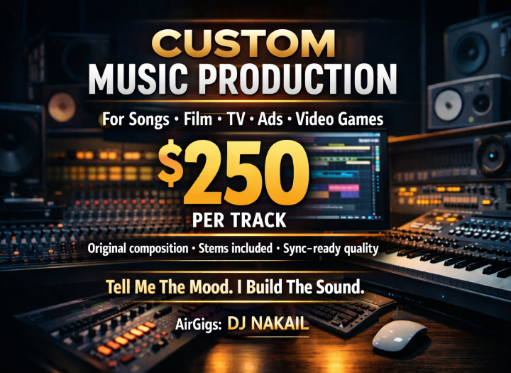 I will produce original music for songs, film, TV, ads, and video games