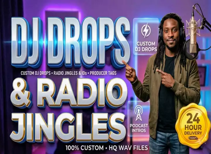 I will record professional radio jingle, custom dj intro, drops, voice tags in 24 hours