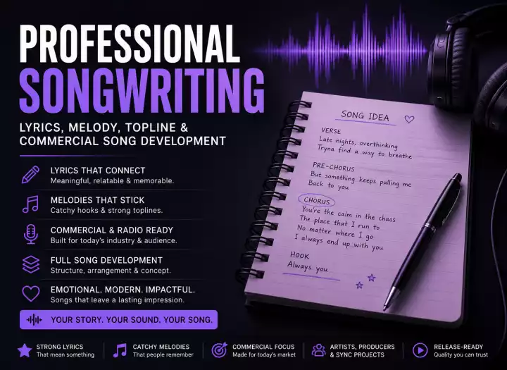 Professional Songwriting - Lyrics, Melody, Topline & Commercial Song Development