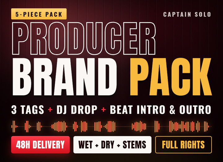Producer Brand Pack: 3 Custom Producer Tags + DJ Drop + Beat Intro & Outro, Wet + Dry, Stems, 48 Hour Delivery