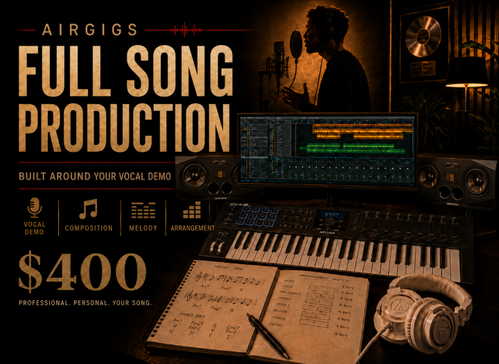 I will produce a full R&B, Pop, Trap or Hip-Hop song around your vocal demo.