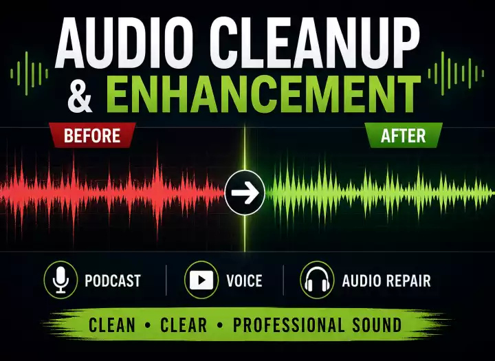 Professional podcast or voice audio cleaning, editing and enhancing